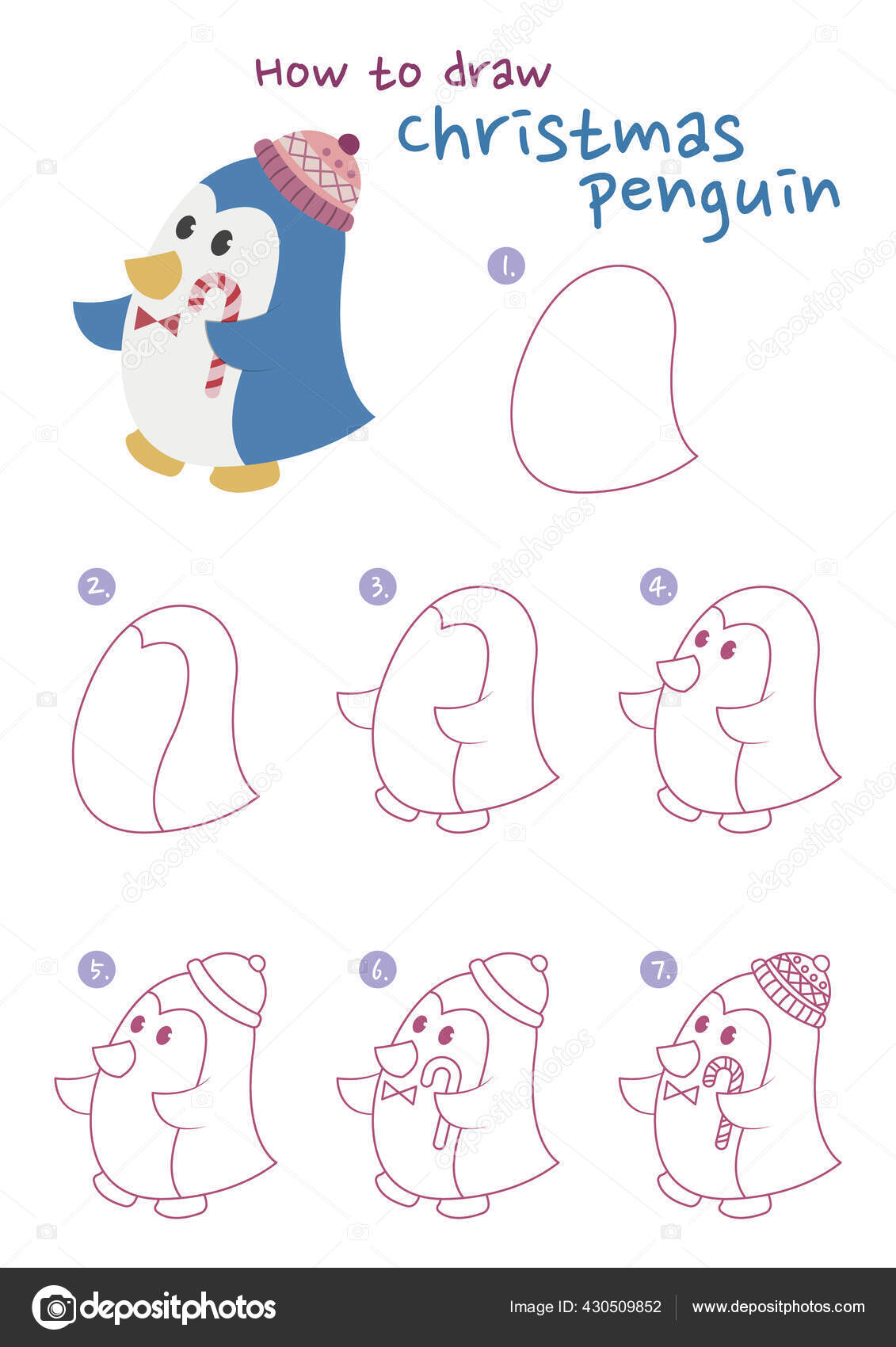 Como Desenhar Uma Ilustração Vetorial Pinguim Natal Desenhe Pinguim Passo  vetor(es) de stock de ©NutkinsJ 430509852